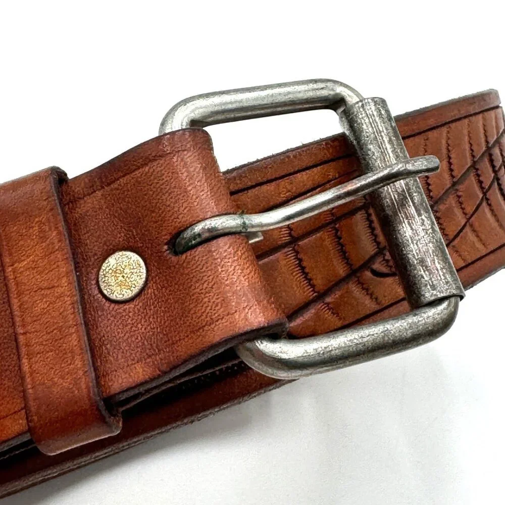 HAND TOOLED BROWN LEATHER MENS BELT FASHION WORK CASUAL OFFICE WEAR MEN BELTS me - Picture 2 of 12
